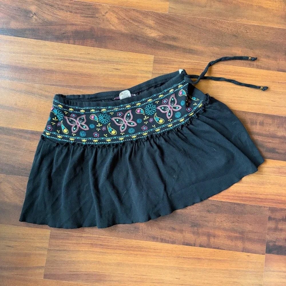 Cupid's Cup Kids Black Butterfly Embroidered Boho Skirt Size‎ M 10/12 K21990SX